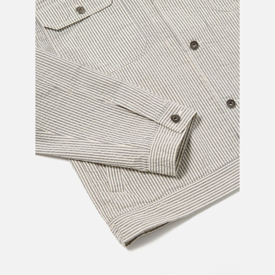 Universal Works Trucker Jacket in Grey Derby Stripe