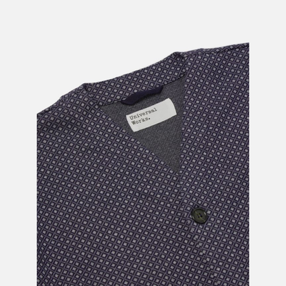 Universal Works Cardigan in Navy Argyll Jersey