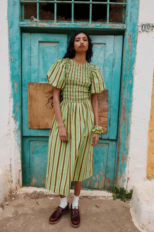BECCA MIDI DRESS - TROPICAL BUSINESS STRIPE