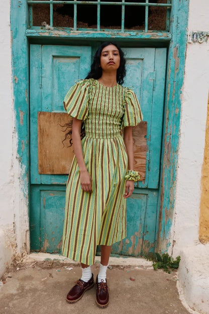 BECCA MIDI DRESS - TROPICAL BUSINESS STRIPE
