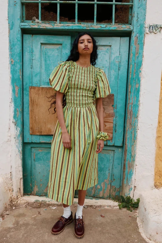 BECCA MIDI DRESS - TROPICAL BUSINESS STRIPE