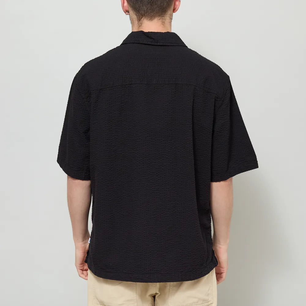 Wax London Keats SS Shirt Cotton Seersucker in Black