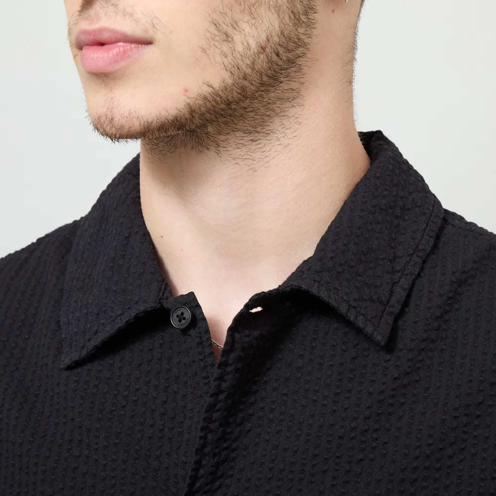Wax London Keats SS Shirt Cotton Seersucker in Black