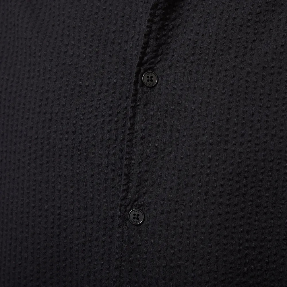 Wax London Keats SS Shirt Cotton Seersucker in Black