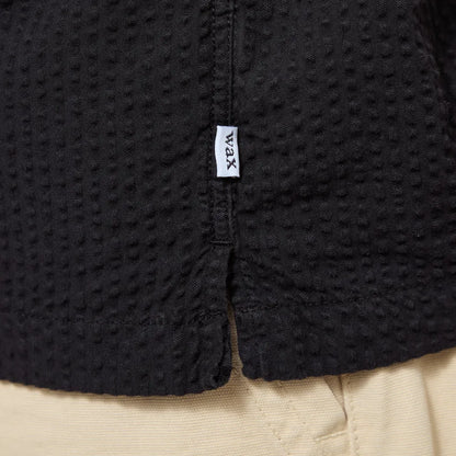 Wax London Keats SS Shirt Cotton Seersucker in Black