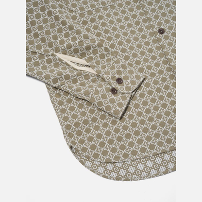 Universal Works Work Shirt in Sand/White Rhodes Cotton