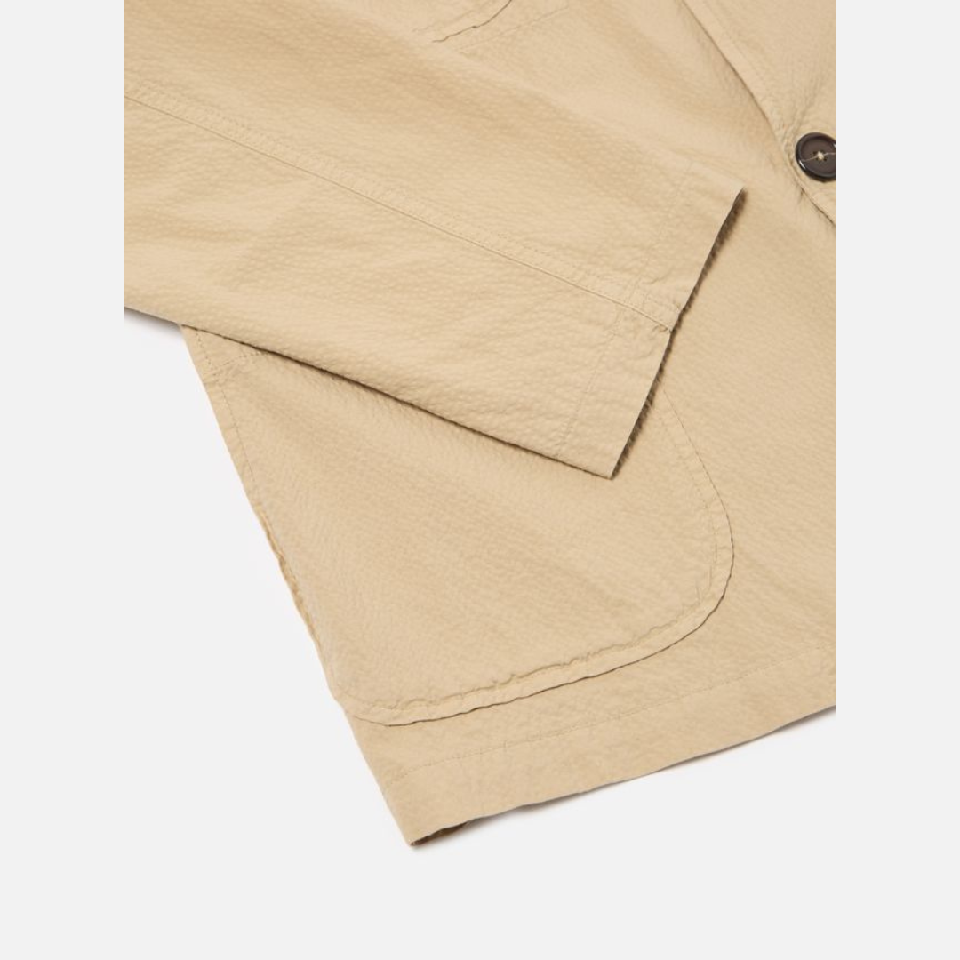 Universal Works Bakers Jacket in Sand Seersucker II