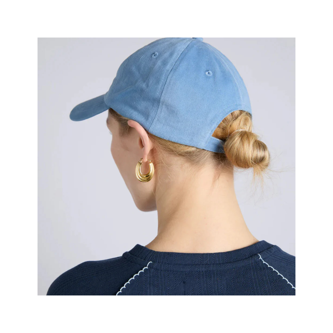 Damson Madder WASHED SMILEY CAP IN BLUE WITH NAVY EMBROIDERY