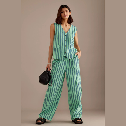 Damson Madder SYDNEY COASTAL CARGO PANTS in MINT STRIPE