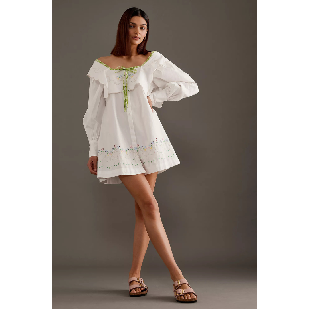 Damson Madder MALA MINI DRESS in ECRU EMBROIDERY