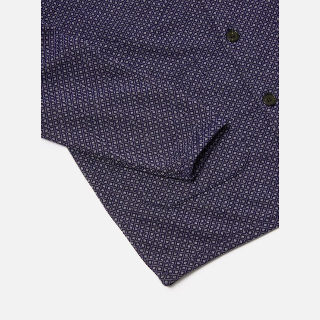 Universal Works Cardigan in Navy Argyll Jersey