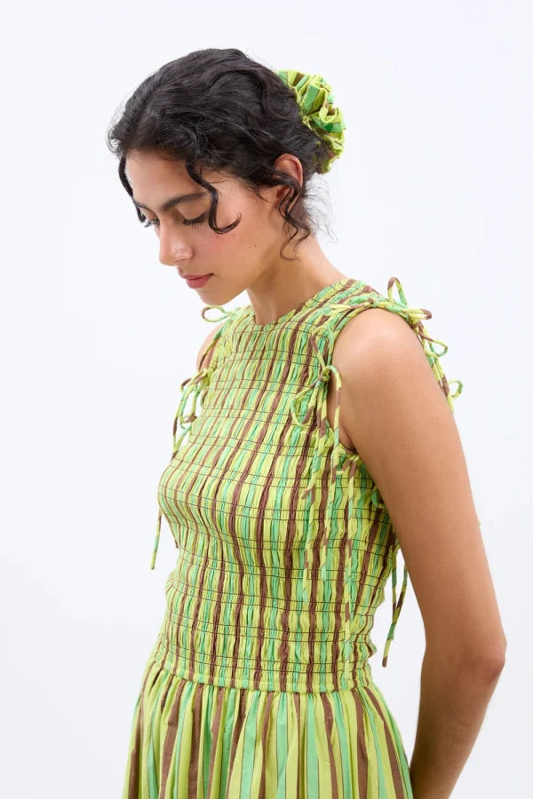 BECCA MIDI DRESS - TROPICAL BUSINESS STRIPE