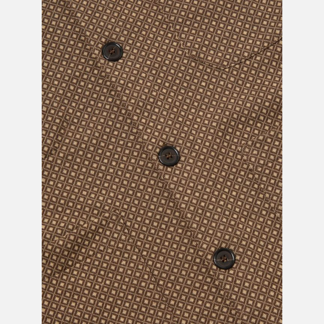 Universal Works Cardigan in Brown Argyll Jersey