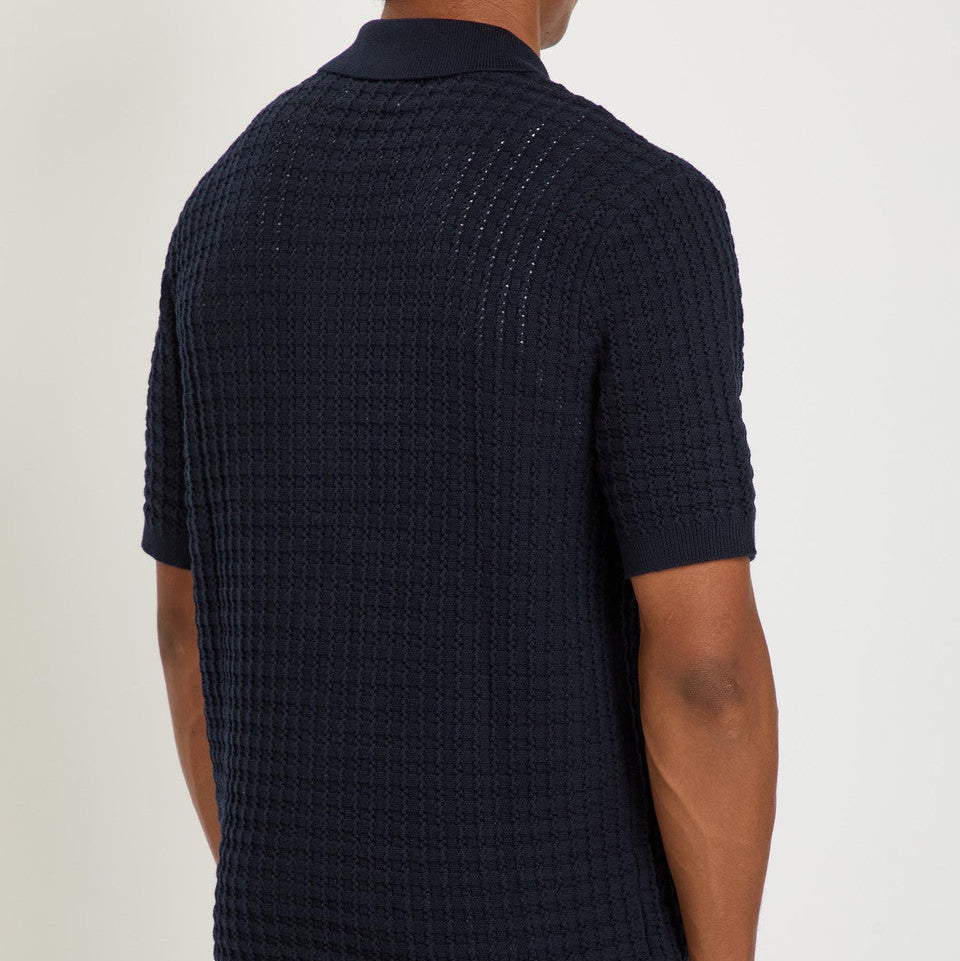 Wax London Goldie Zip Polo Mix Stitch Cotton Navy
