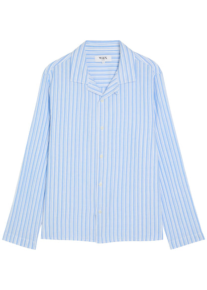 Wax London Corey Long Sleeve Shirt in Twisted Stripe Sky Blue