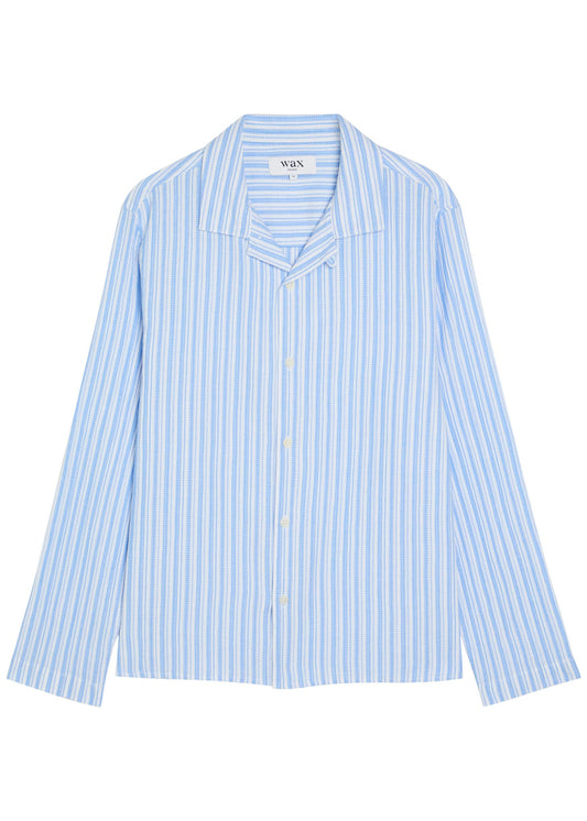 Wax London Corey Long Sleeve Shirt in Twisted Stripe Sky Blue