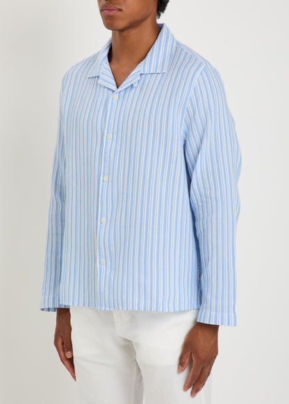 Wax London Corey Long Sleeve Shirt in Twisted Stripe Sky Blue