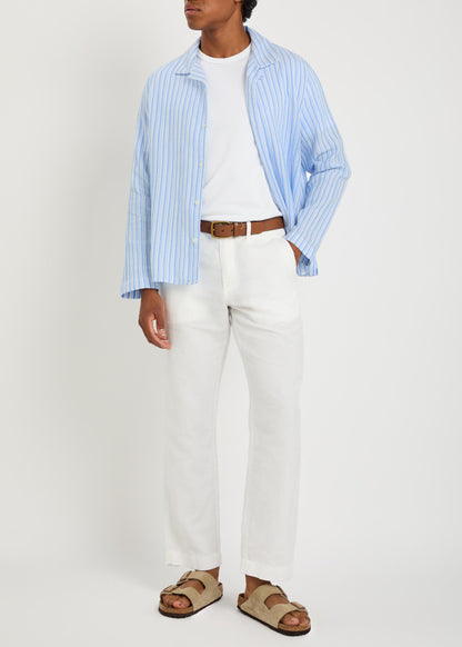 Wax London Corey Long Sleeve Shirt in Twisted Stripe Sky Blue