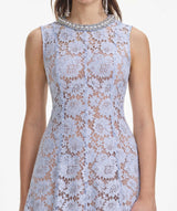 Blue Fine Lace Pearl Midi Dress