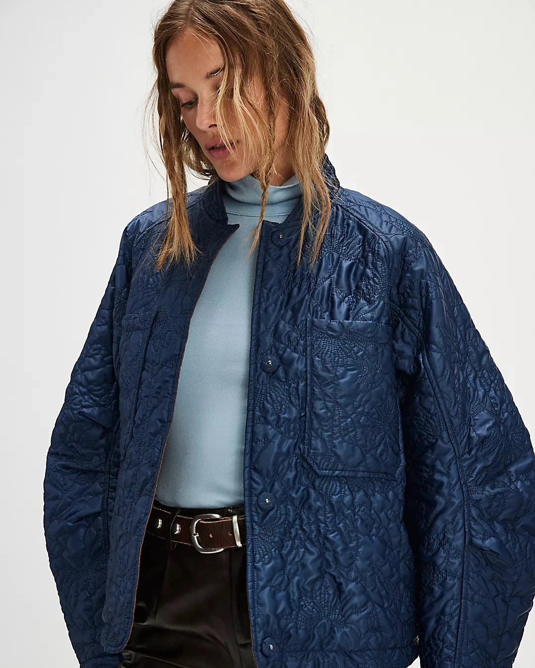 Susie Quilted Reversible Bomber - Blue/Brown