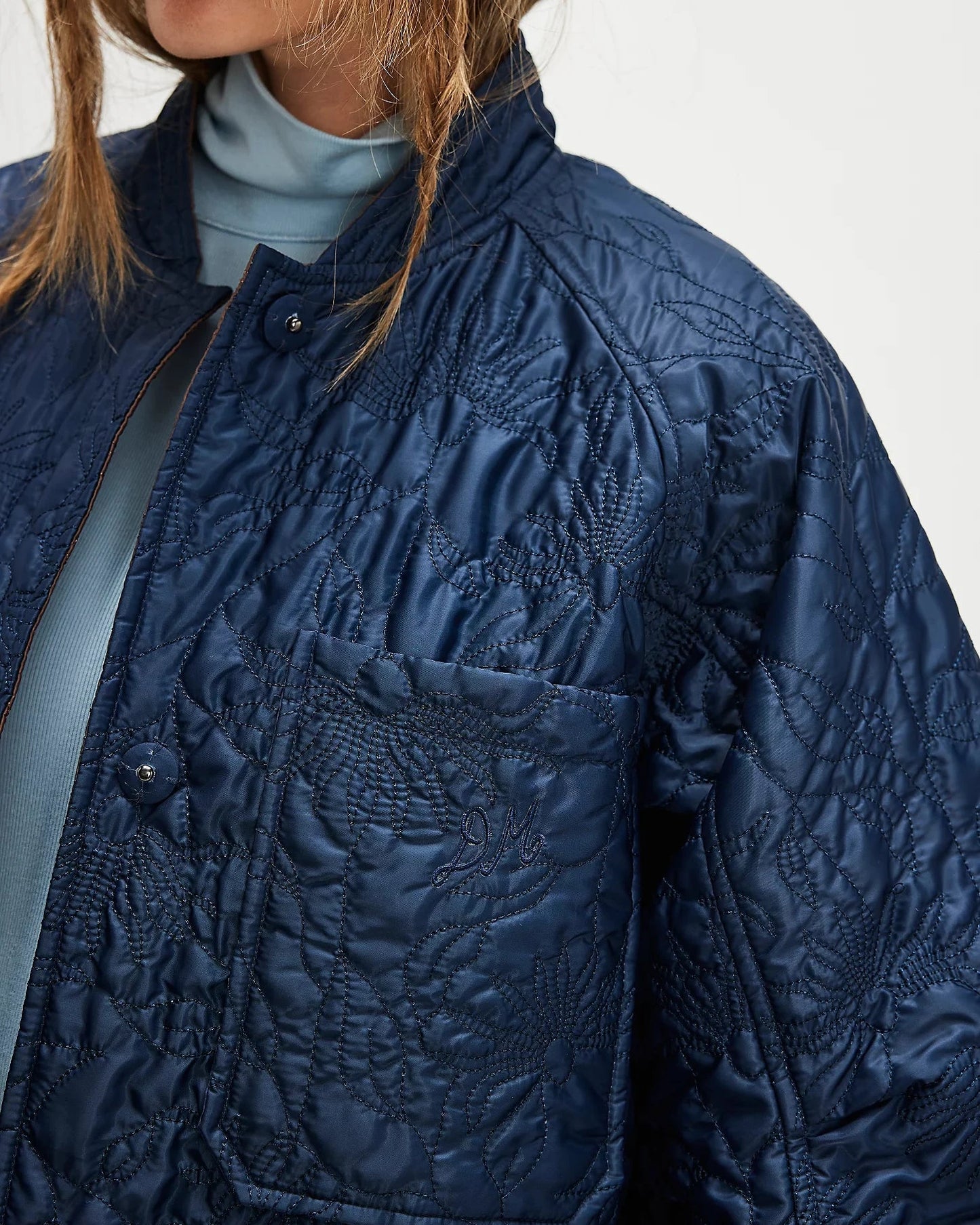 Susie Quilted Reversible Bomber - Blue/Brown