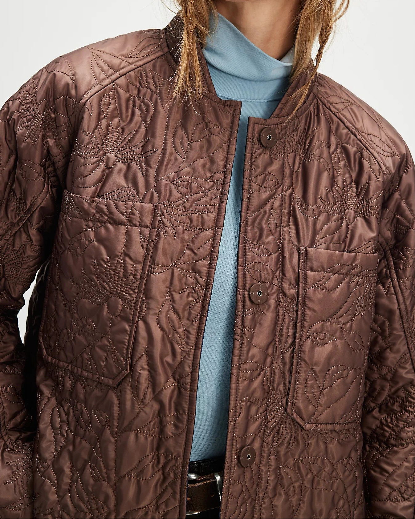 Susie Quilted Reversible Bomber - Blue/Brown