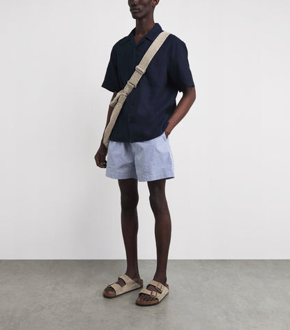 Wax London Didcot SS Shirt in Two Tone Linen Navy