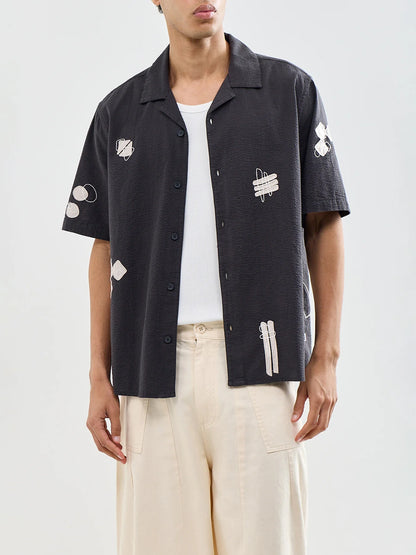 Didcot SS Shirt Applique Scribble in Black / Ecru