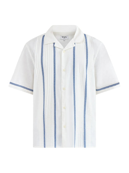 Wax London Didcot SS Pintuck Ecru / Blue