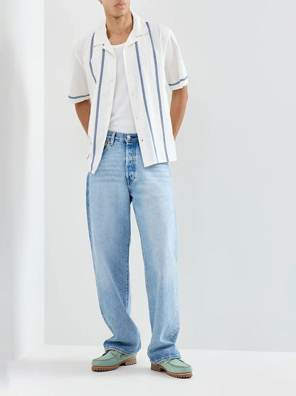 Wax London Didcot SS Pintuck Ecru / Blue