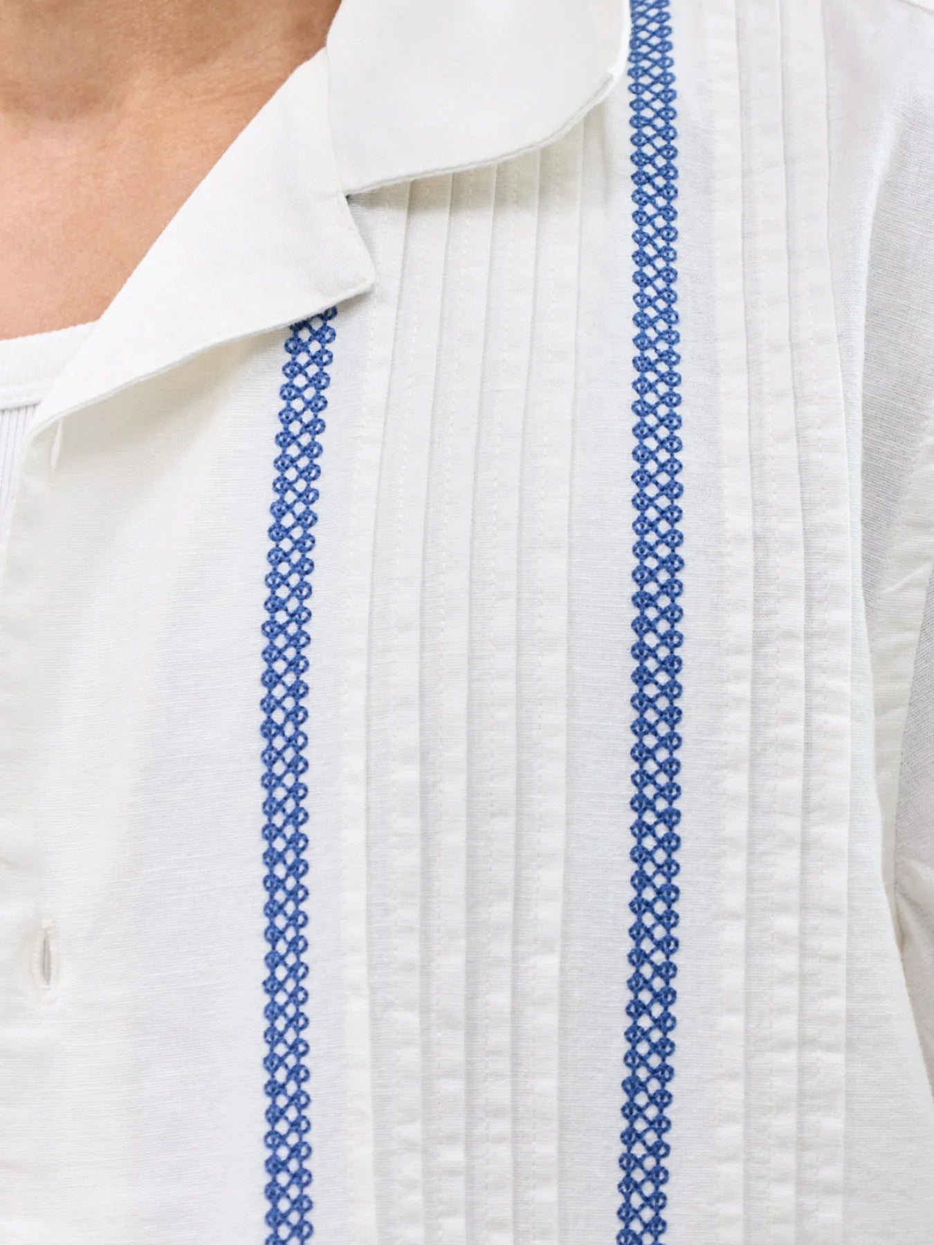Wax London Didcot SS Pintuck Ecru / Blue