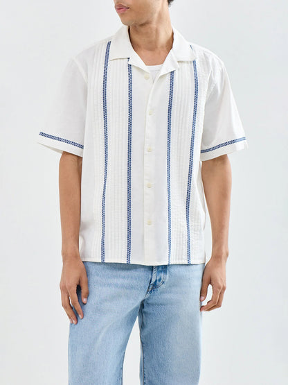 Wax London Didcot SS Pintuck Ecru / Blue