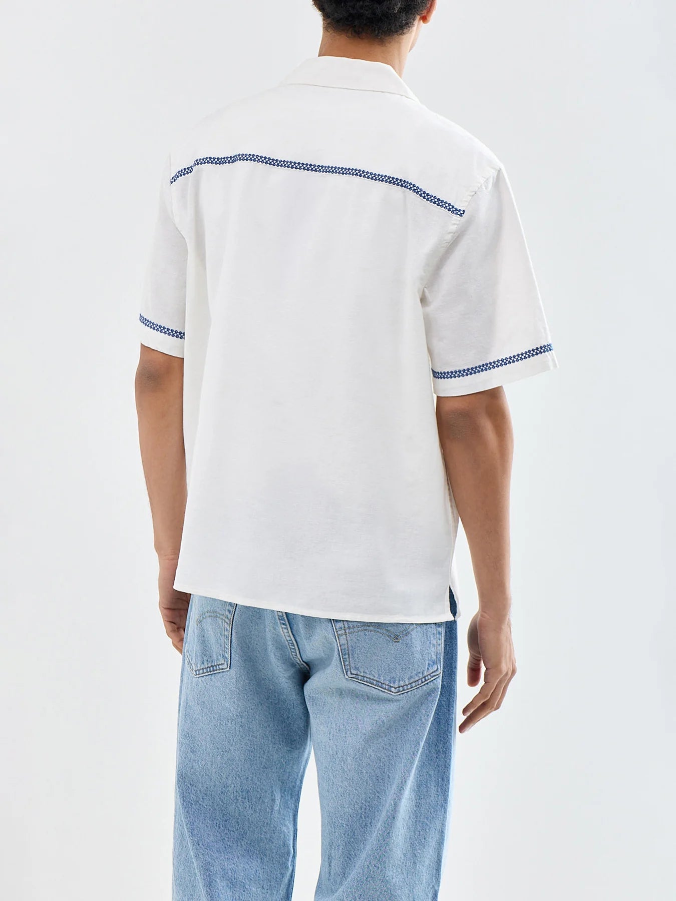 Wax London Didcot SS Pintuck Ecru / Blue