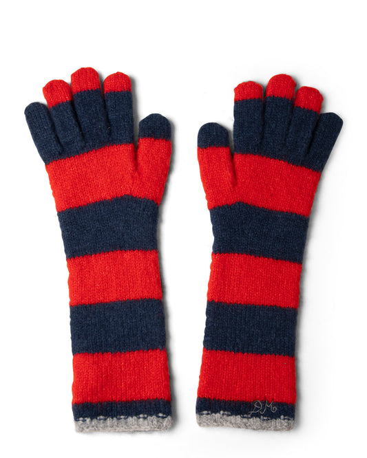Damson Madder Long Gloves In Navy & Red Stripe
