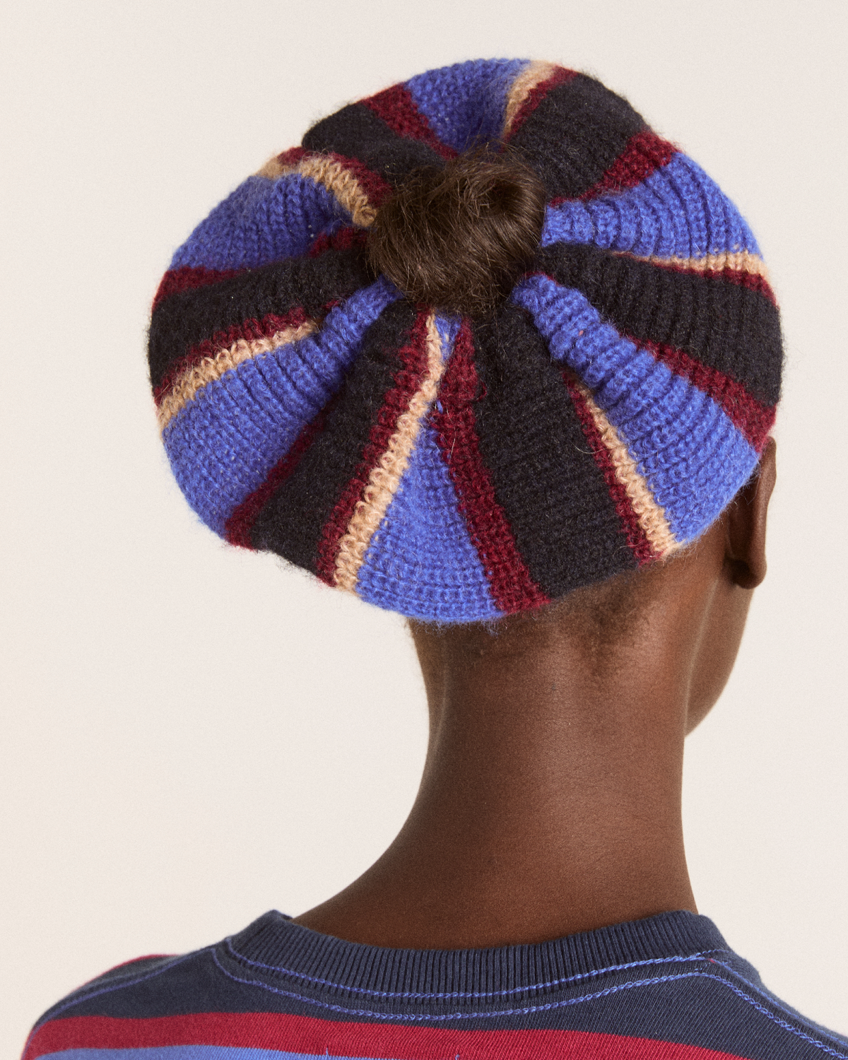 Damson Madder Knitted Scrunchie- Burg/Navy Stripe
