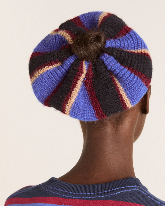 Damson Madder Knitted Scrunchie- Burg/Navy Stripe
