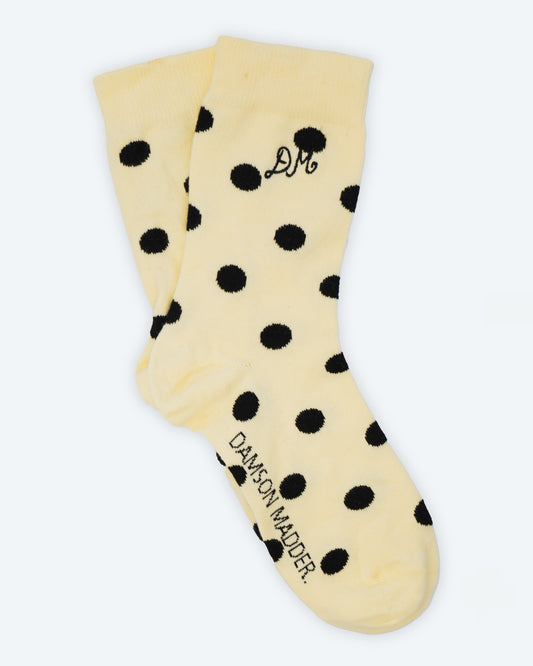 Damson Madder Spot Calf Length Socks- Butter & Black