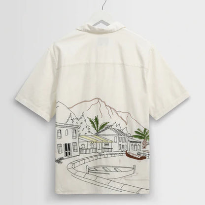 Didcot Ecru and Multicolour Embroidered Short Sleeve Shirt