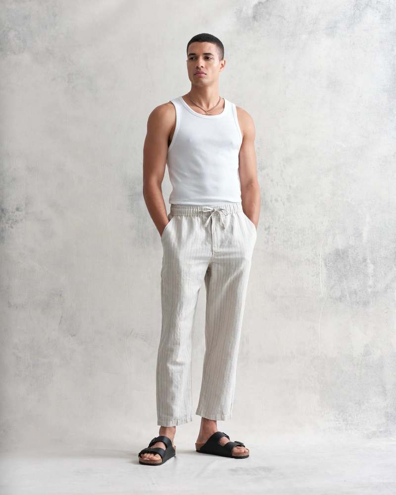 Kurt Trouser Beige Linen Stripe