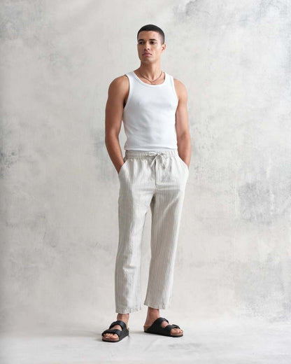 Kurt Trouser Beige Linen Stripe