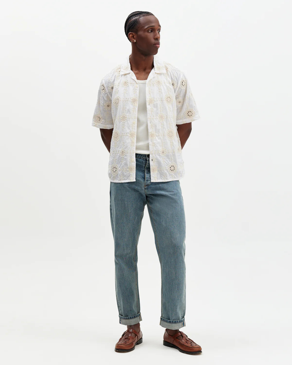 Didcot White Corded Lace Short Sleeve Shirt