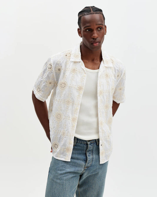 Wax London Didcot White Corded Lace Short Sleeve Shirt