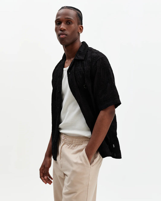 Wax London Didcot Black Corded Lace Short Sleeve Shirt