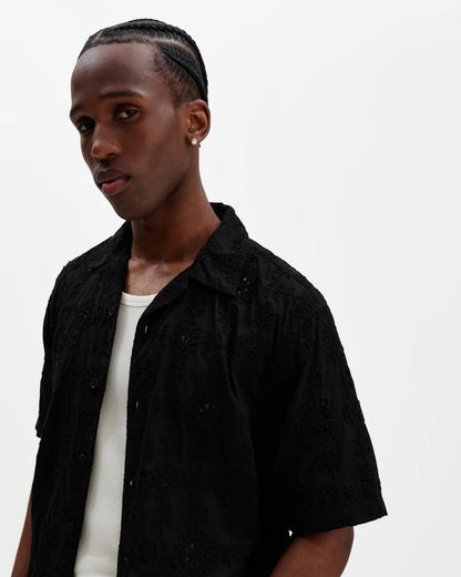 Didcot Black Corded Lace Short Sleeve Shirt