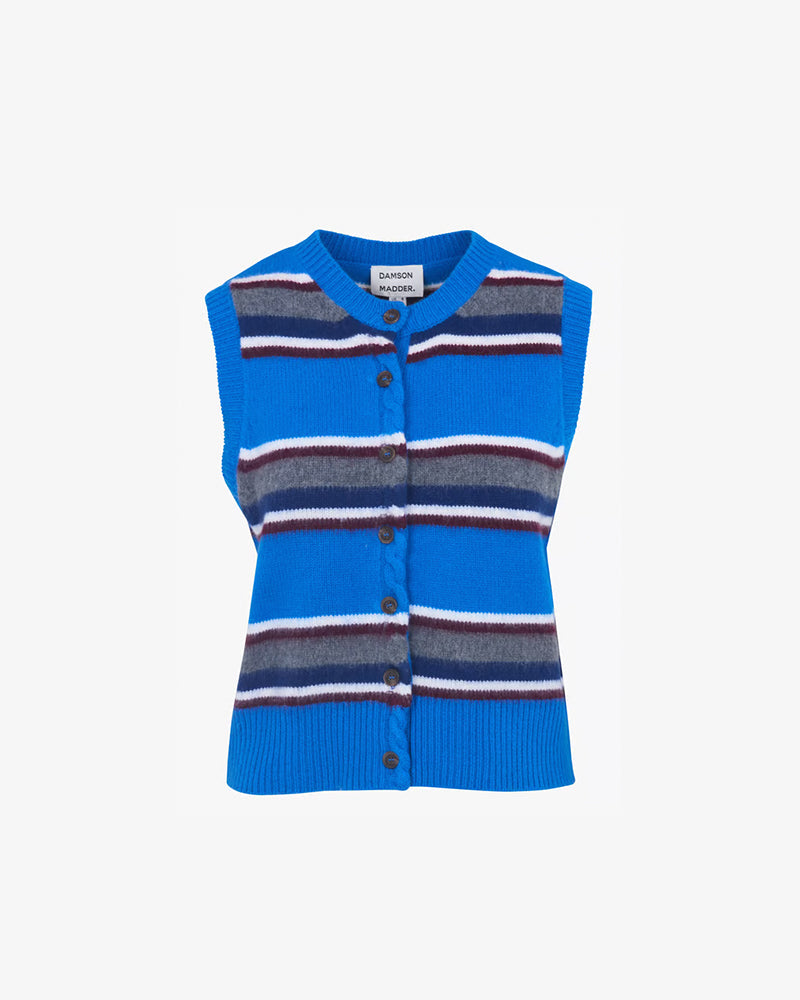 Damson Madder Sofie Merino Wool Vest - Blue Stripe