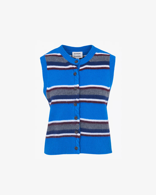 Damson Madder Sofie Merino Wool Vest - Blue Stripe