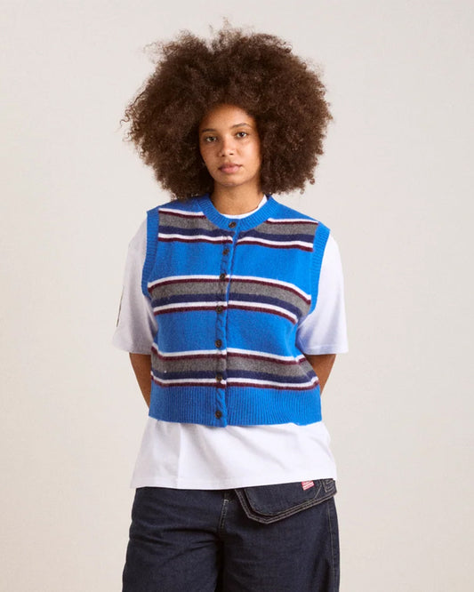 Damson Madder Sofie Merino Wool Vest - Blue Stripe