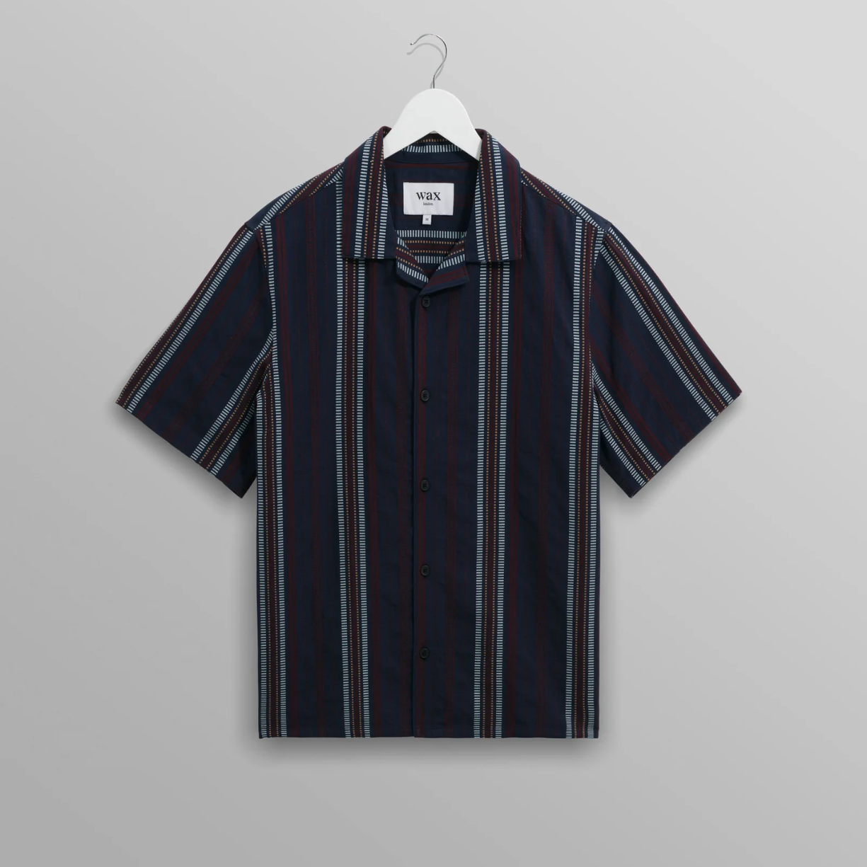 Didcot Navy And Multicolour Stripe Dobby Cotton Short Sleeve Shirt