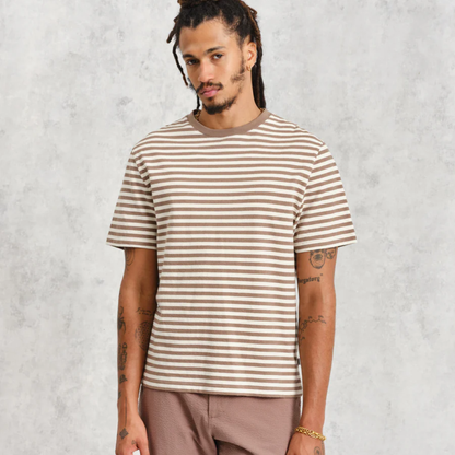Dean T Shirt Textured Walnut Ecru Stripe
