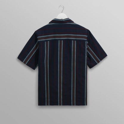 Didcot Navy And Multicolour Stripe Dobby Cotton Short Sleeve Shirt